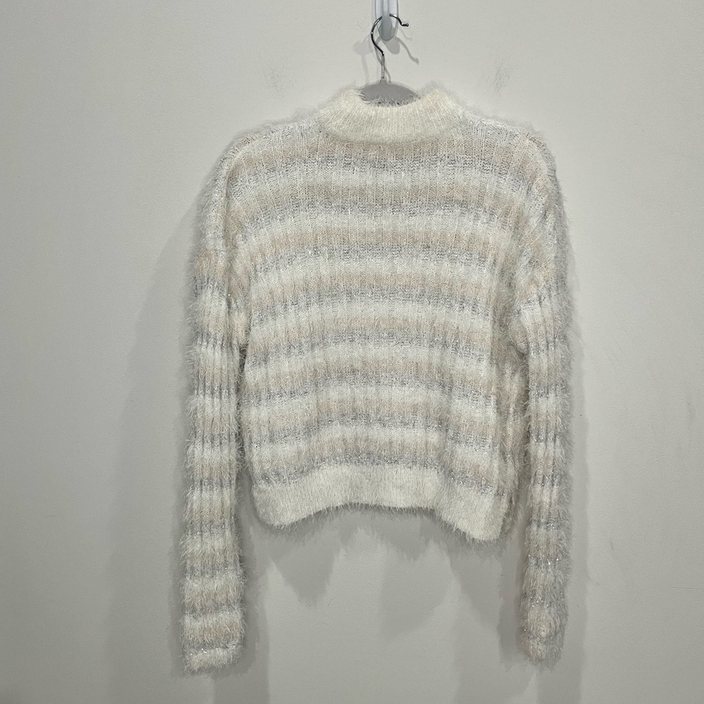 Candie’s Y2K Faux Mohair Striped Mockneck Boxy Sweater Women’s Sz M Metallic - Picture 2 of 4